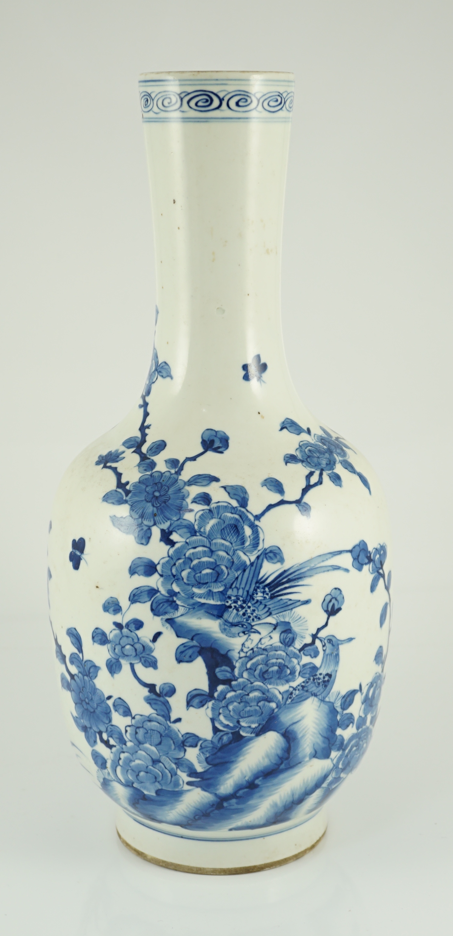 An unusual Chinese blue and white mallet-shaped vase, Yongzheng dedicatory inscription but later